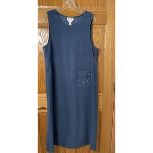 Talbots Faux Suede Jumper Dress-Blue Floral Embroidered Sz 14 Vintage 90's Y2K